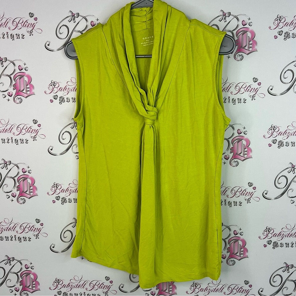 Grace tank top twist style neon bright Vibrant Green Sleeveless Blouse